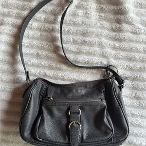 Vintage gray leather shoulder bag